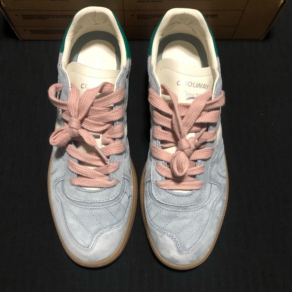 Coolway Goal Mens Blue Suede Sneakers Pink Laces Stripes Men’s EU 44 US 10